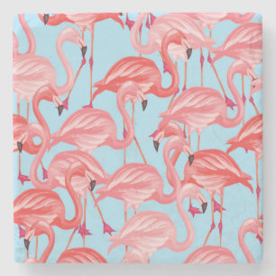 Porta-copo De Pedra Flamingos cor-de-rosa brilhantes no azul 2