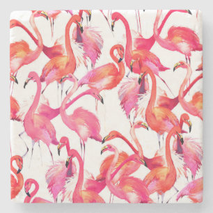 Porta-copo De Pedra Flamingos De Aquarelas 2