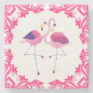 Porta-copo De Pedra Flamingos No Amor, Quadro Rosa