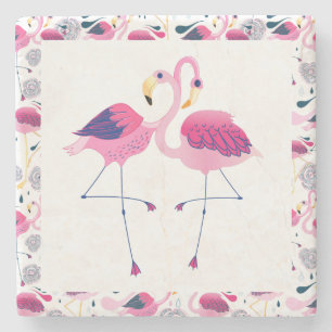 Porta-copo De Pedra Flamingos Rosa-Bonitos Na Ilustração Do Amor