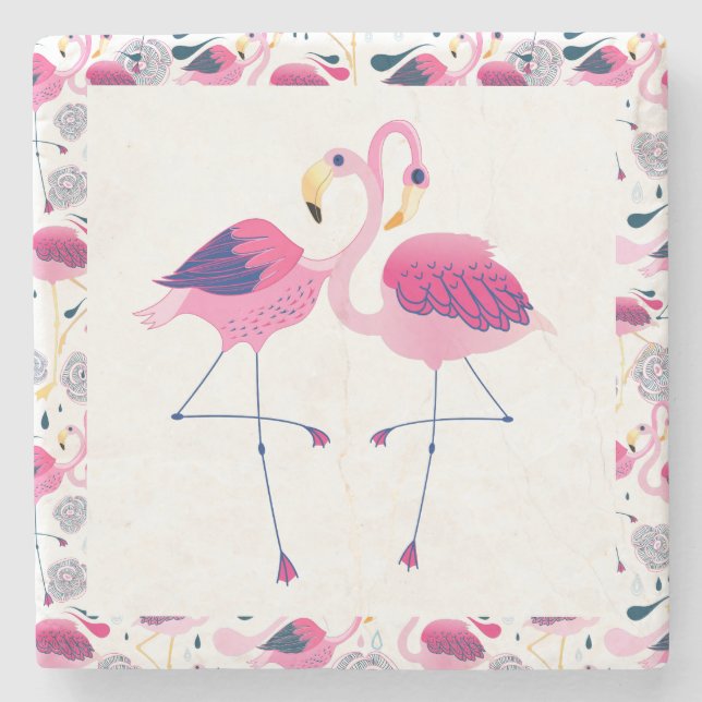 Porta-copo De Pedra Flamingos Rosa-Bonitos Na Ilustração Do Amor (Frente)