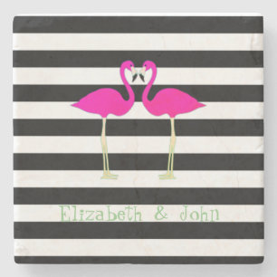 Porta-copo De Pedra Flamingos Rosa,Listras Pretas e Brancas,Personaliz