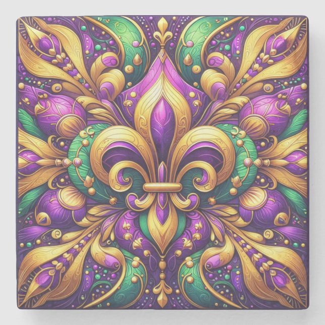 Porta-copo De Pedra fleur de lis mardi gras (Frente)