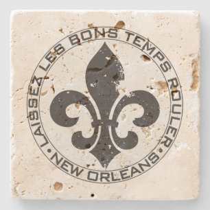 Porta-copo De Pedra Fleur di lis "Deixe os bons tempos rolar"