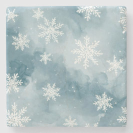 Porta-copo De Pedra Flocos de Neve Azul Pálido Aquarela Inverno