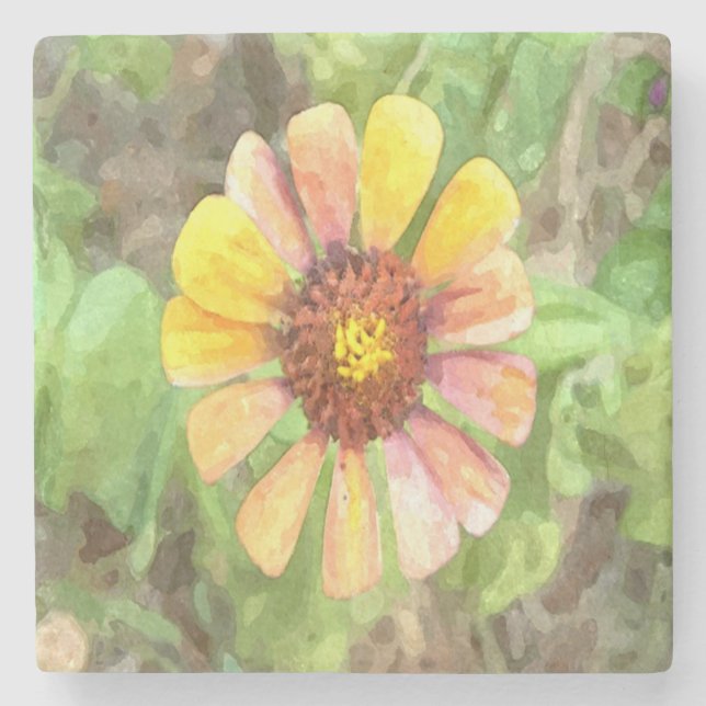 Porta-copo De Pedra Flor Amarelo Zinnia (Frente)