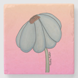 Porta-copo De Pedra Flor azul com fundo rosa