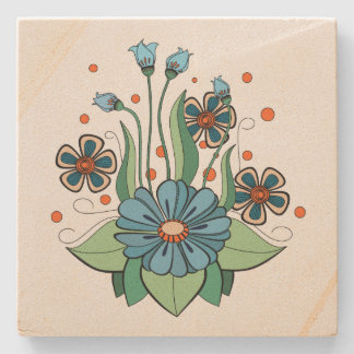 Porta-copo De Pedra Flor Azul e Laranja