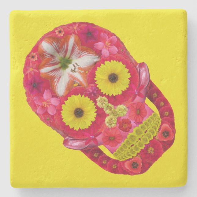 Porta-copo De Pedra Flor - Caveira 6 (Frente)