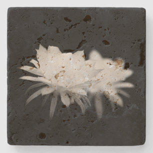 Porta-copo De Pedra Flor de cacto preto e branco