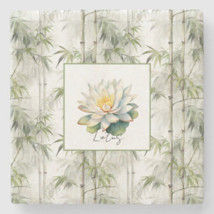 Porta-copo De Pedra Flor de Lótus Bambu  