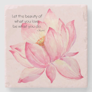 Porta-copo De Pedra Flor de Lótus Rosa Citação de Beleza de Rumi