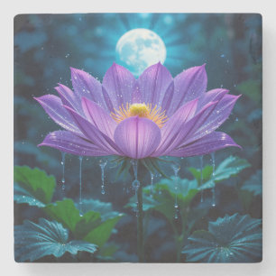 Porta-copo De Pedra Flor de Lótus Roxa sob Luz do Luar