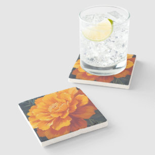 Porta-copo De Pedra Flor de Marigold Pintura Floral em Aquarela