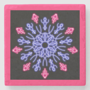 Porta-copo De Pedra Flor de néon azul e vermelho