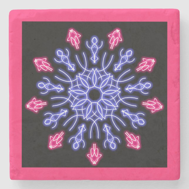 Porta-copo De Pedra Flor de néon azul e vermelho (Frente)