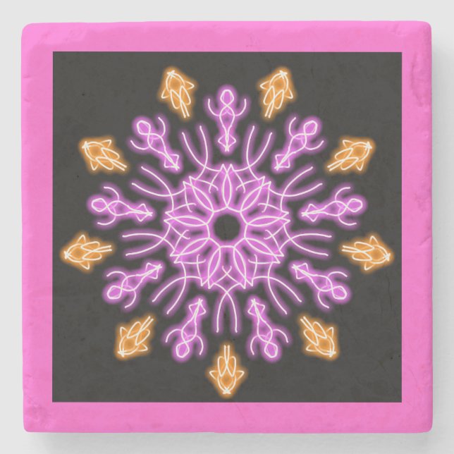 Porta-copo De Pedra Flor de néon rosa e laranja (Frente)