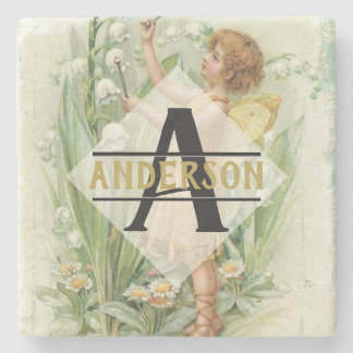 Porta-copo De Pedra Flor Fada Snowbells Vintage Art Monograma Denomina