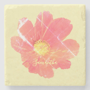 Porta-copo De Pedra Flor floral retrô amarelo vermelho flor aquarela