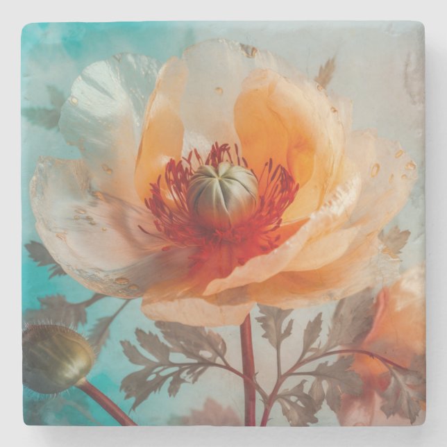 Porta-copo De Pedra Flor Laranja Delicada (Frente)