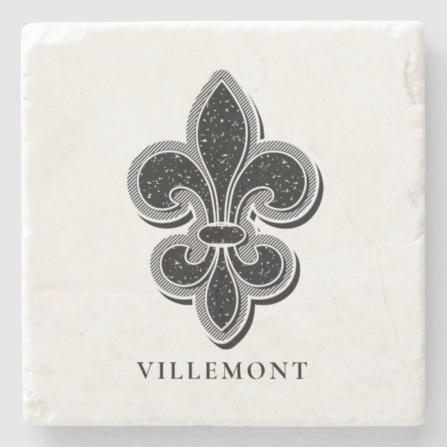 Porta-copo De Pedra Flor Preta e Branca De Lis (Frente)