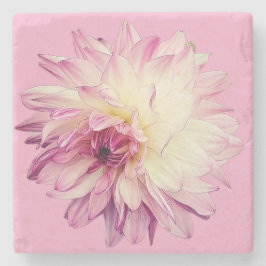 Porta-copo De Pedra Flor rosa e creme