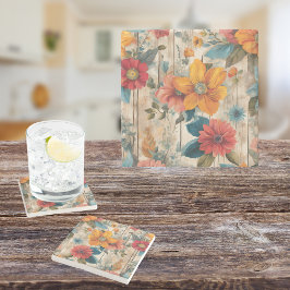 Porta-copo De Pedra Flor Russo Colorida