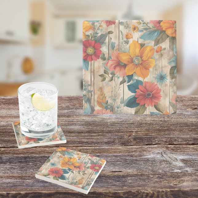 Porta-copo De Pedra Flor Russo Colorida (Criador carregado)