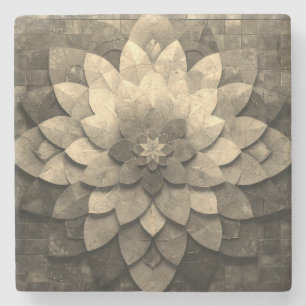 Porta-copo De Pedra Flor Texturizada com Mandala, Ouro antigo