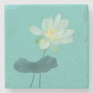 Porta-copo De Pedra Flor Verde Lotus Asiático Inspirado