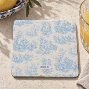 Porta-copo De Pedra Floral azul vintage turquesa toile jouy monograma