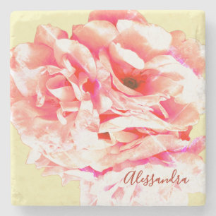 Porta-copo De Pedra Floral Botânico Retro Amarelo Pêssego Grunge
