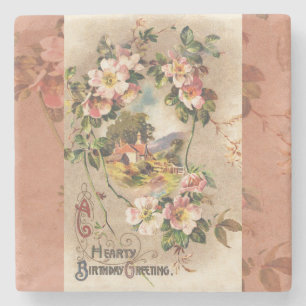 Porta-copo De Pedra Floral Country de Aniversário Vitoriano Vintage 18