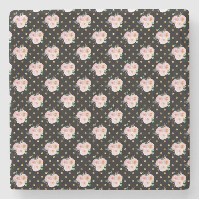 Porta-copo De Pedra Floral de Quadro Negro (Frente)