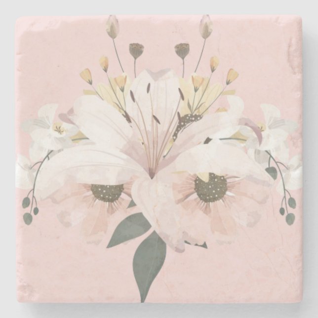 Porta-copo De Pedra Floral de Verão rosa (Frente)