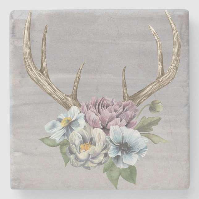 Porta-copo De Pedra Floral Deer Antlers (Frente)