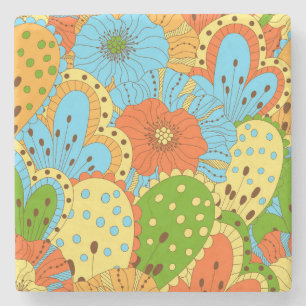 Porta-copo De Pedra Floral Desenhado À Mão: Colorida Sem Costura