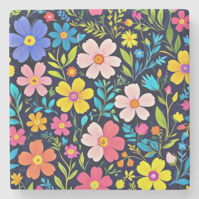 Porta-copo De Pedra Floral Digital Painting Flowers Pattern-38875 (Frente)