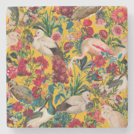 PORTA-COPO DE PEDRA FLORAL E AVES XVIII