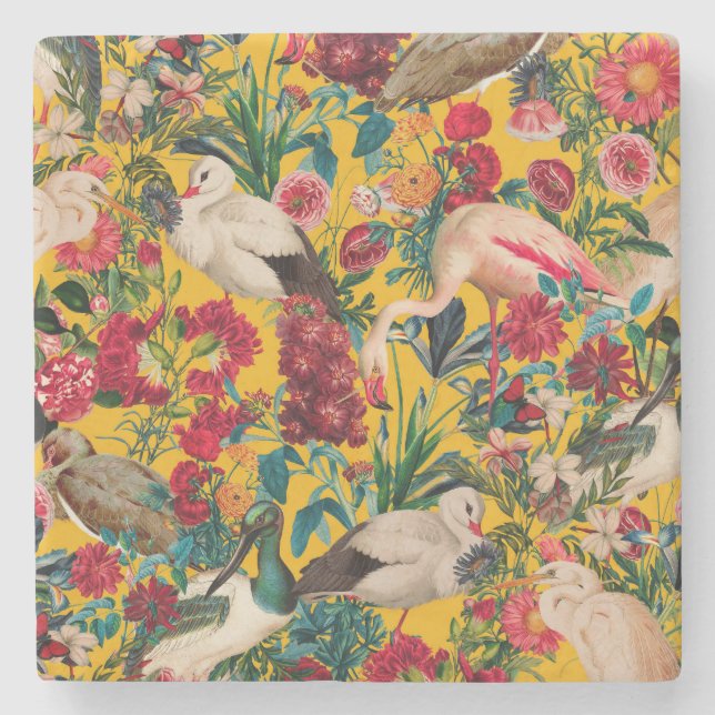 PORTA-COPO DE PEDRA FLORAL E AVES XVIII (Frente)