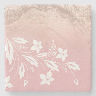 Porta-copo De Pedra Floral elegante rosa de ouro de gradiente moderno
