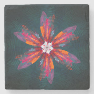 Porta-copo De Pedra Floral Flores de Mandala Laranja Vermelho Abstrato