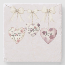 Porta-copo De Pedra Floral Inspirador Amor Esperança Alegria Corações 