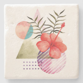 Porta-copo De Pedra Floral Minimalista