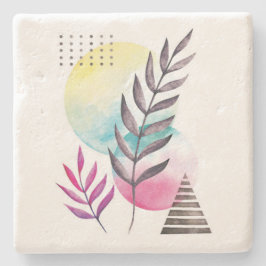 Porta-copo De Pedra Floral Minimalista