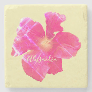 Porta-copo De Pedra Floral Personalizado Retro Amarelo Rosa Grunge Aqu