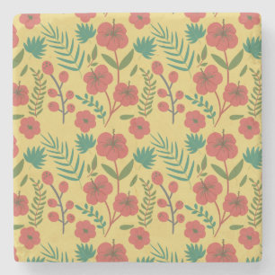 Porta-copo De Pedra Floral, sem costura, flores amarelas vermelhas