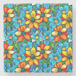 Porta-copo De Pedra Floral Vibrante 