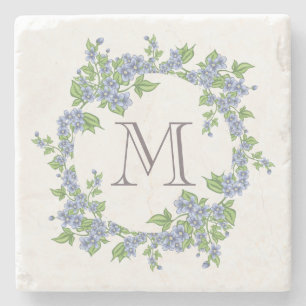 Porta-copo De Pedra Floral Wreath Monograma