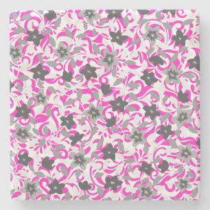 Porta-copo De Pedra Flores abstratas rosa cinza branco fofas
